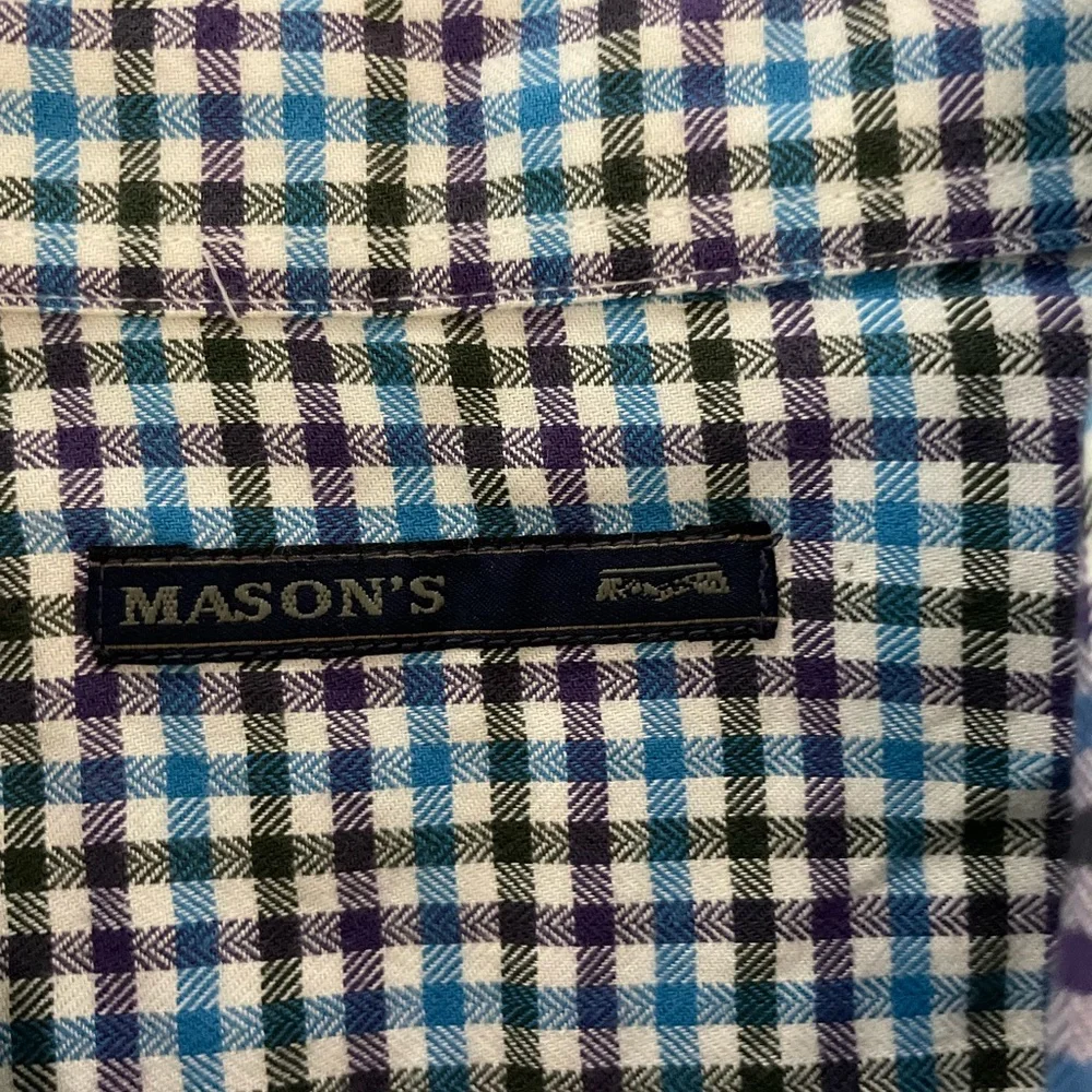 MASON’S Micro Brushed Cotton Mini Check‎ Spread Collar Shirt in Multi Size XXL